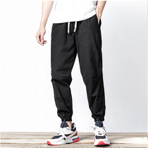 Drawstring pants Mens nine-point pants Korean version of the trend loose Harem pants casual drawstring legs in autumn and winter with velvet thickened sweatpants