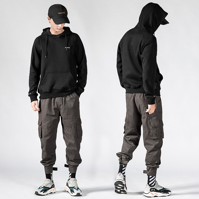 Autumn and winter velvet thickened cotton coat 2020 new trend pullover hooded sweatshirt cotton sports casual handsome men's clothing