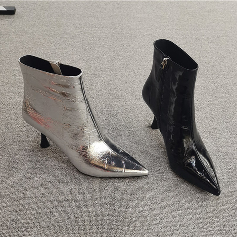 European Women's Shoes 2026 New Season European Style Side Zipper Patent Leather Stiletto Pointed Toe High Heel Fashion Short Boots with Fleece Lining European Women's Shoes 2026 New Season European Style Side Zipper Patent Leather Stiletto Pointed Toe High Heel Fashion Short Boots with Fleece Lining