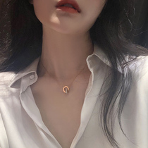 Double ring necklace female ring buckle ins niche simple cold wind choker light luxury high grade titanium steel pendant