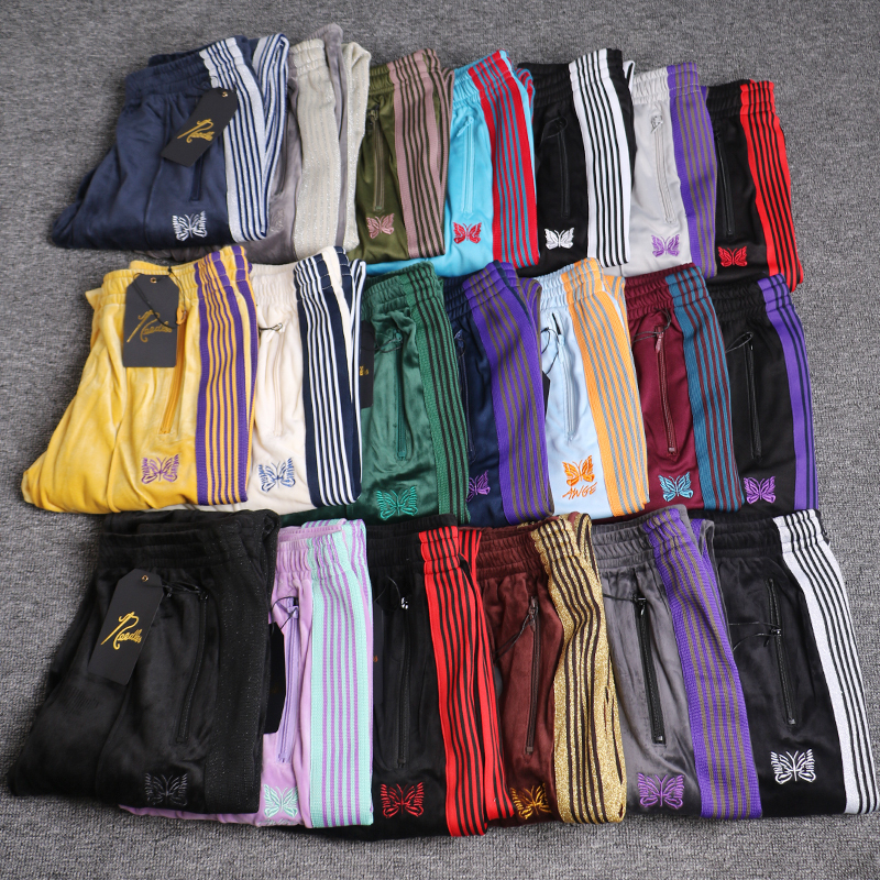 Trendy Brand Needles Butterfly Velvet Casual Sweatpants High Street Velvet Loose Straight-Leg Long Pants for Men and Women