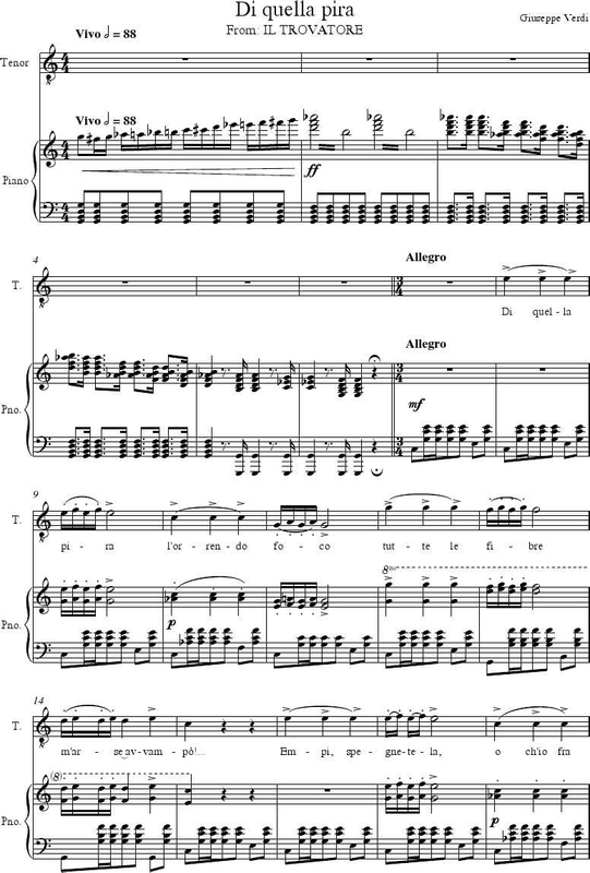 Di Quella Pira, the Flames on the Pile of Wood Are Burning Brightly, Tenor Aria, Full Score