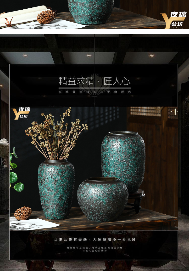 Jingdezhen coarse pottery vase landing black pottery living room large flower arranging flower implement simple window decoration