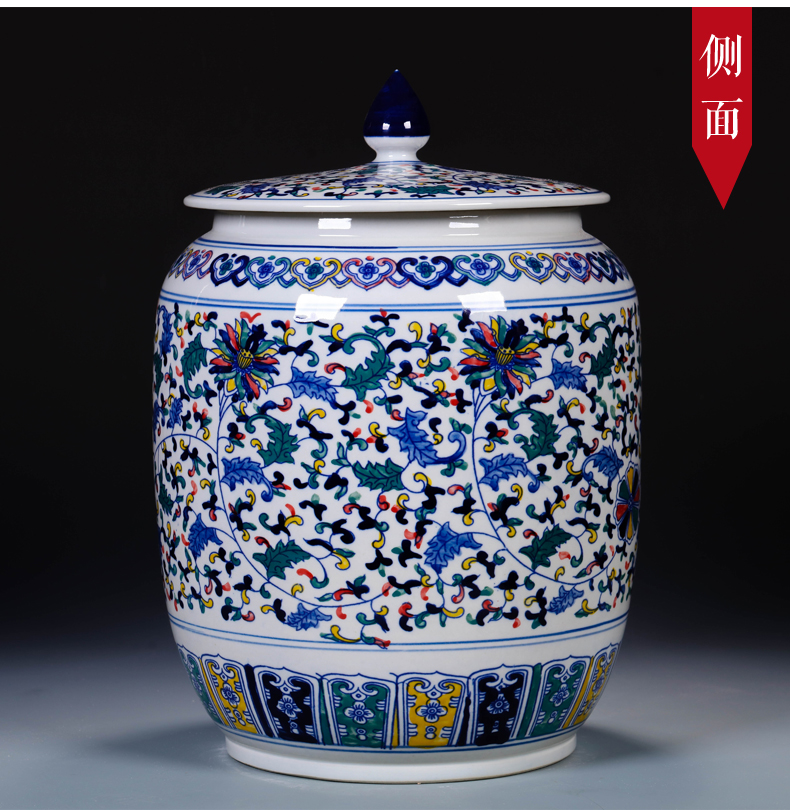 Jingdezhen ceramics with cover caddy fixings storage tank large blue and white tea cake tin, household seal pot moistureproof mildew