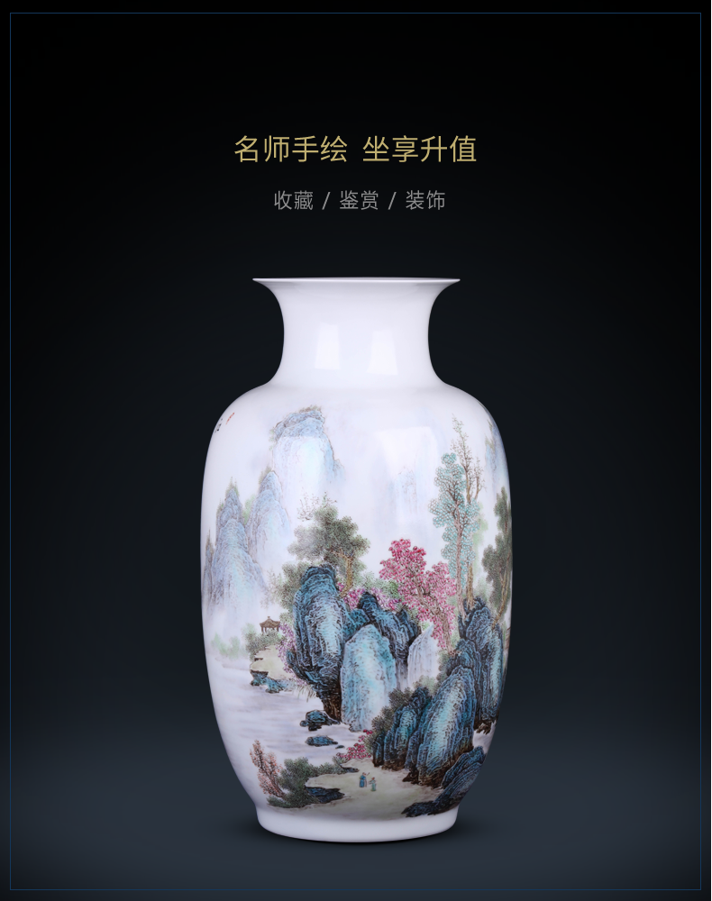 Large famous jingdezhen ceramic vase hand - made Chinese style household living room TV ark, furnishing articles handicraft ornament