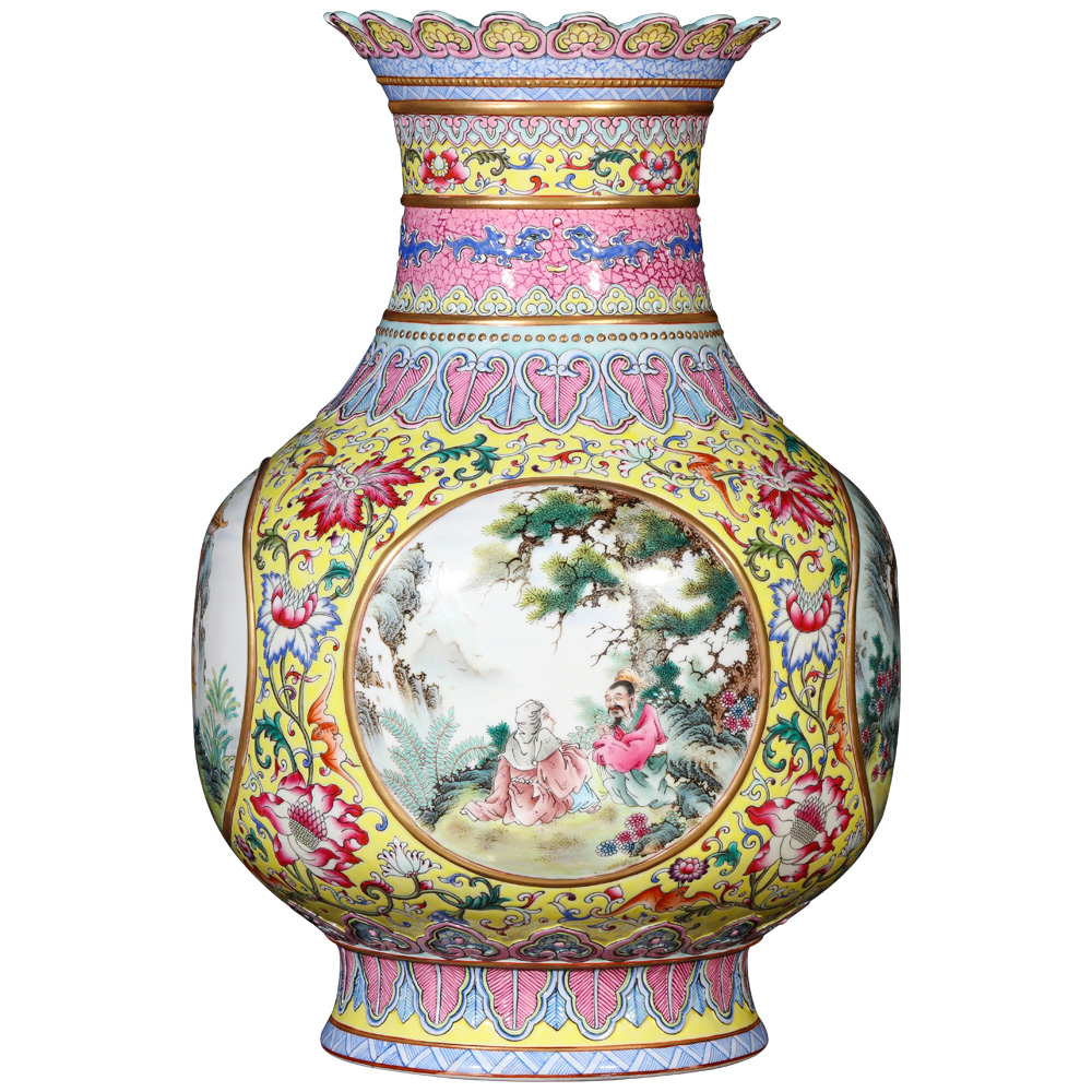 Jingdezhen ceramics vase archaize pastel dress character the lantern rich ancient frame of Chinese style household ornaments