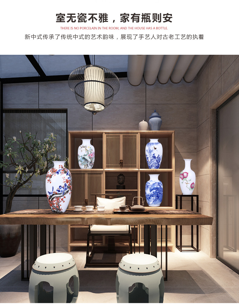 Jingdezhen ceramics vase large flower arranging living room place Chinese TV ark adornment blue and white porcelain