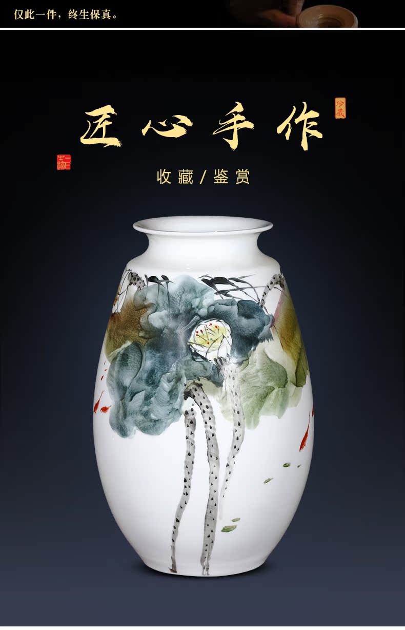 Jingdezhen ceramics hand - made Lai Dequan vases, flower arranging lotus pond interest Chinese style living room decorations home furnishing articles