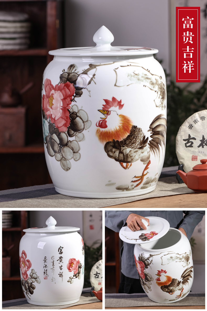 Jingdezhen ceramics rich flower tea pot seal moisture mildew storage tank receives large with cover