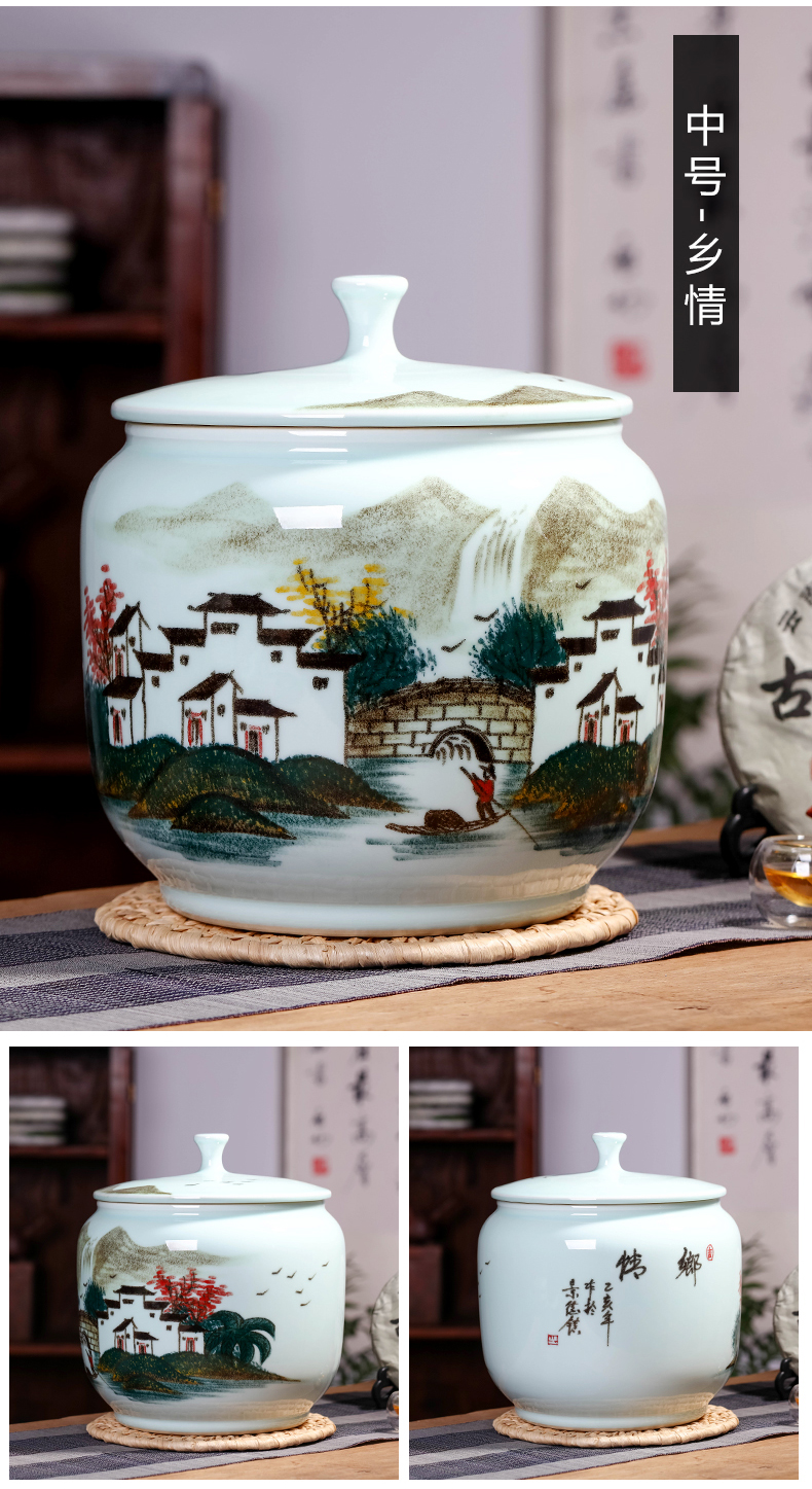 Jingdezhen ceramic nostalgia barrel storage bins flour bin 20 jins insect - resistant household seal canned ricer box