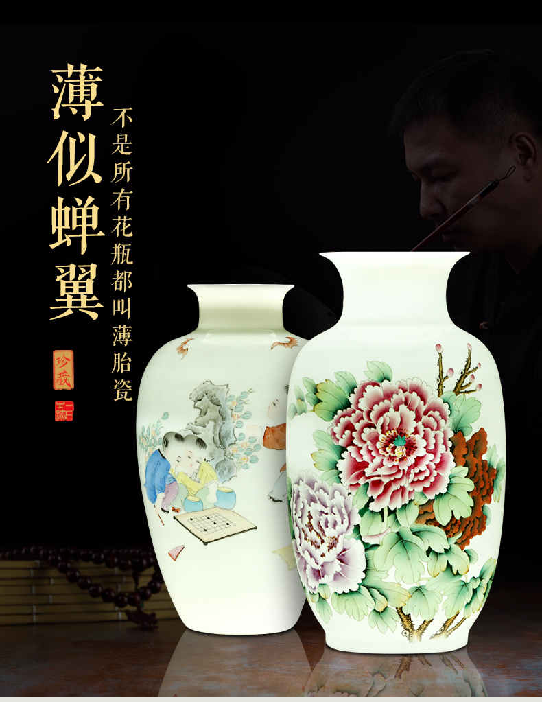 Jingdezhen ceramic vases, flower arranging large hand - made famille rose porcelain of new Chinese style household adornment TV ark, furnishing articles