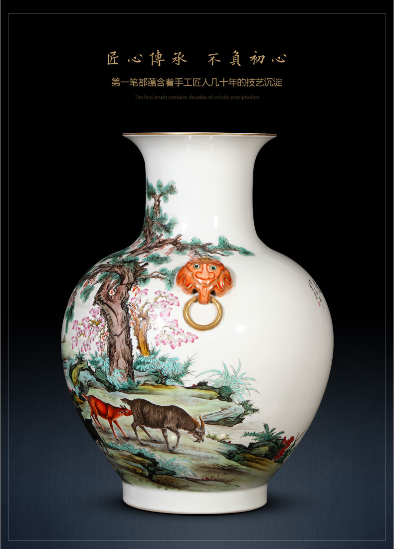Jingdezhen ceramics furnishing articles archaize pastel gloat lion shell vase Chinese style living room craft ornaments