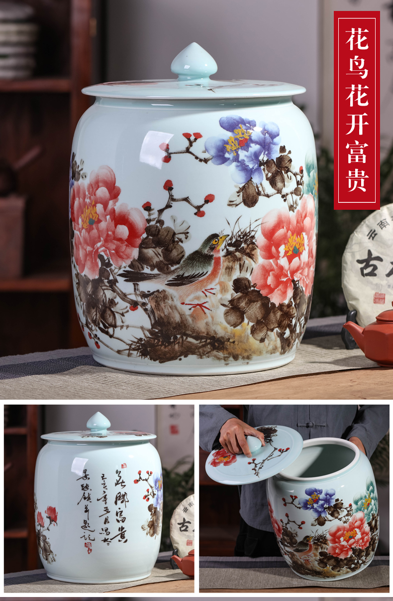 Jingdezhen ceramics rich flower tea pot seal moisture mildew storage tank receives large with cover