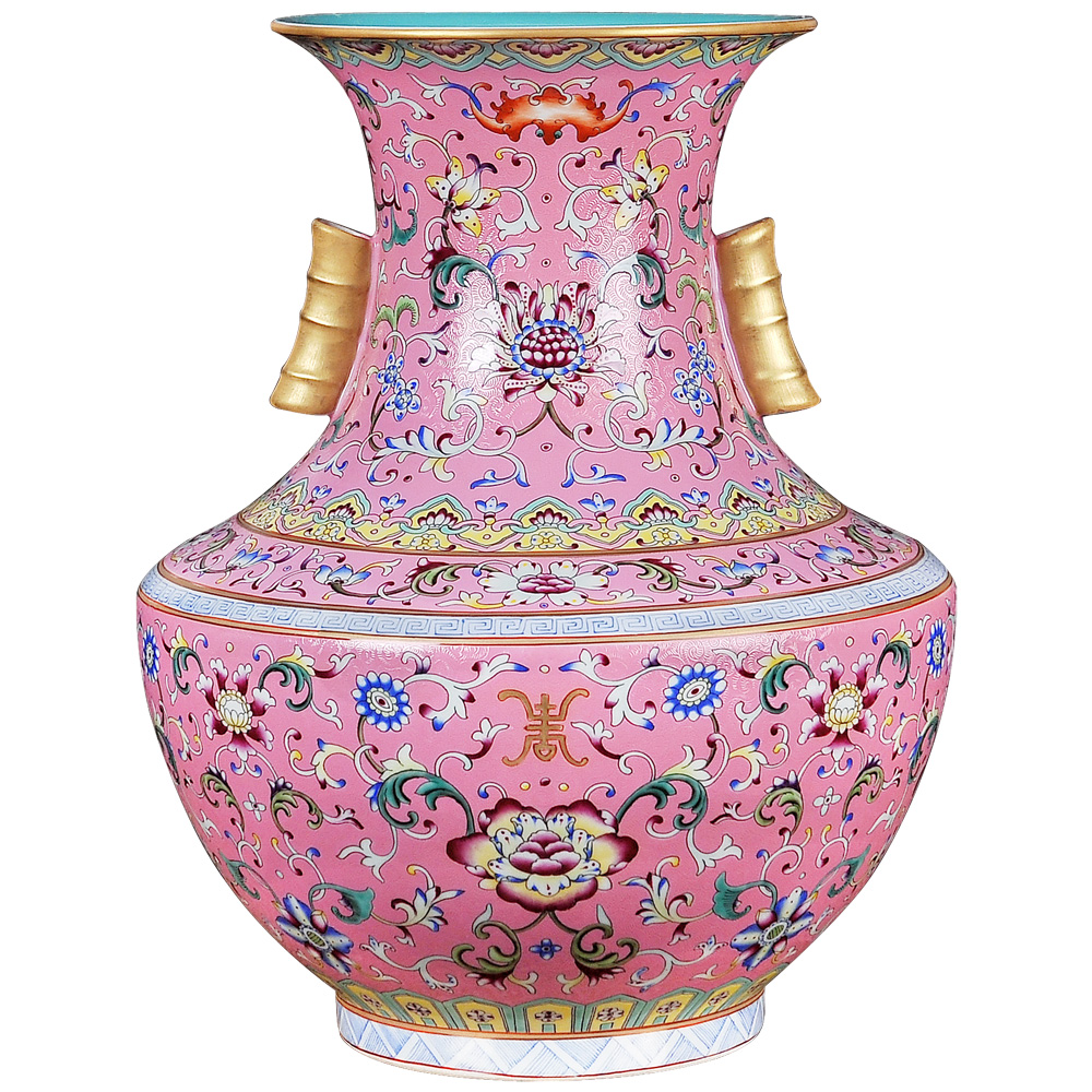 Jingdezhen ceramics furnishing articles imitation the qing put lotus flower square foundation pointed vase household sitting room adornment handicraft decoration