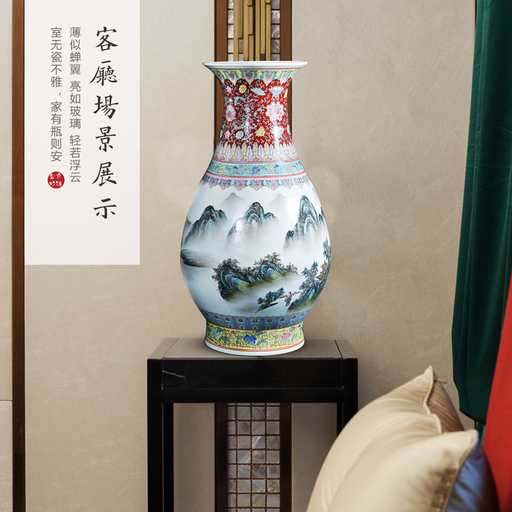 Jingdezhen ceramics new color landscape okho spring bottle of Chinese style household furnishing articles archaize sitting room desktop decoration