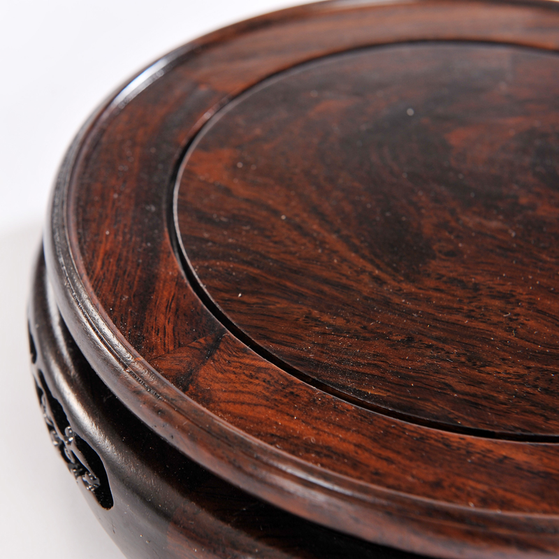 Wooden circular classical vase holder base solid wood flowerpot vase base carve patterns or designs on woodwork black twigs rounded root carving