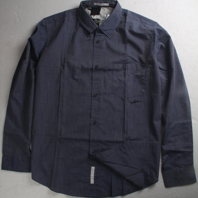 Autumn New Product American Surf Skate Brand Volc Diamond Men's Blue Solid Color Loose Thin Long-Sleeve Shirt Autumn New Product American Surf Skate Brand Volc Diamond Men's Blue Solid Color Loose Thin Long-Sleeve Shirt
