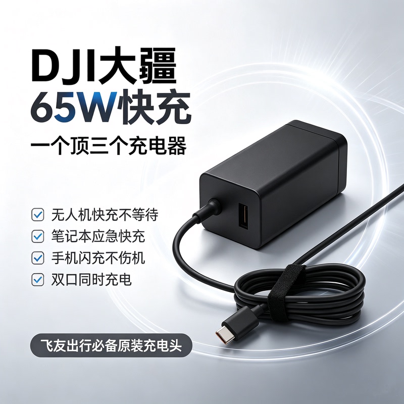 Dji 65W Charger Head and Cable for Fast Charging, Compatible with Mavic3 Air3S Mini3/4Pro/5Pro/T100S/T70S/T40 Agricultural Plant Protection Drone Remote Control, Original Factory Accessory
