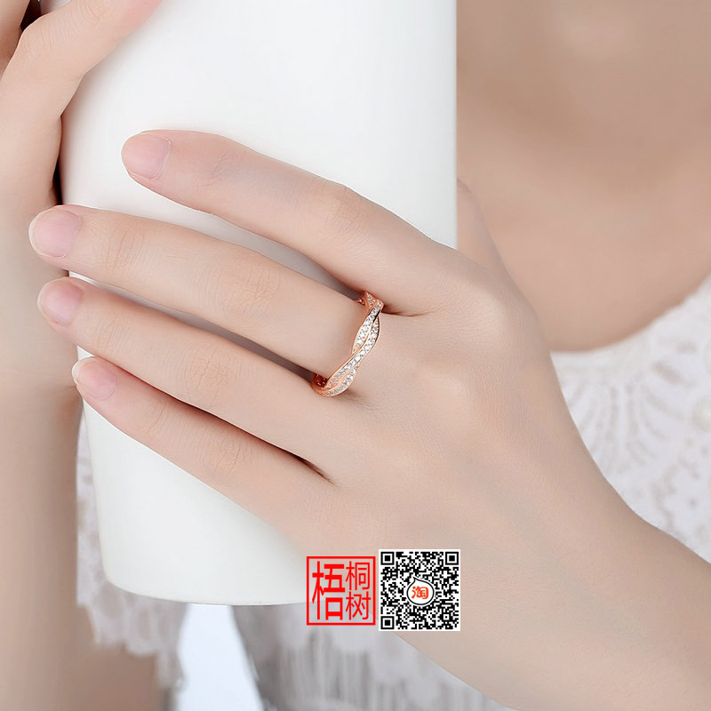 Pan gia đình béo bánh xe nhẫn 925 sterling bạc mạ vàng 14K vàng hồng sóng xoắn kim cương dát nhẫn ngón giữa nhẫn đôi đẹp