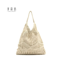 (Handbag Shop) Zaras same hand-woven womens bag beaded bag shoulder bucket bag beach vacation tote bag