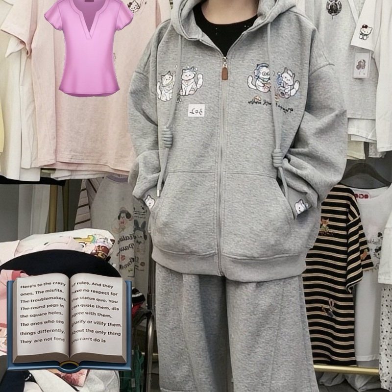 High Quality! Four-Ear Headphones Cat Embroidery Hooded Cardigan Jacket 2026 Spring and Autumn Korean Style Lazy Classic