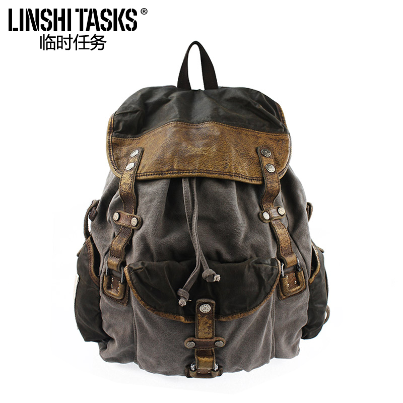New casual canvas bag men's pigskin backpack washing water original design backpack retro large-capacity travel bag