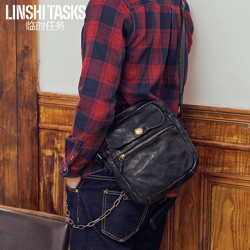 Original design retro cowhide horizontal section men's messenger bag shoulder bag trendy brand leisure Korean version large capacity men's bag