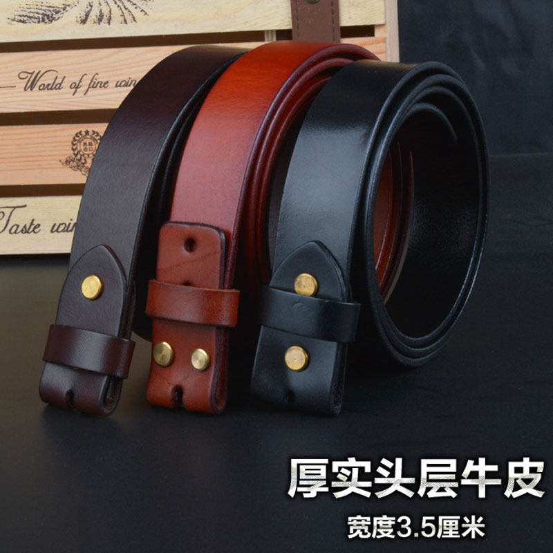 Pin Buckle Belt Body Headless Belt Men's Leather Plate Buckle Casual Perforated Belt Strip Top Layer Leather 3 5cm