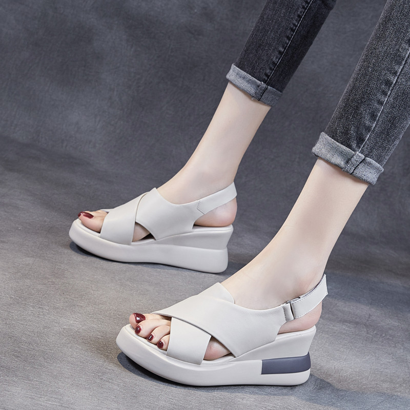 Summer New Breathable Women's Shoes, Simple and Versatile High-Heeled Genuine Leather Sandals for Women, Comfortable Wedge-Heeled Soft-Soled Sandals That Don'T Tire Your Feet Summer New Breathable Women's Shoes, Simple and Versatile High-Heeled Genuine Leather Sandals for Women, Comfortable Wedge-Heeled Soft-Soled Sandals That Don'T Tire Your Feet