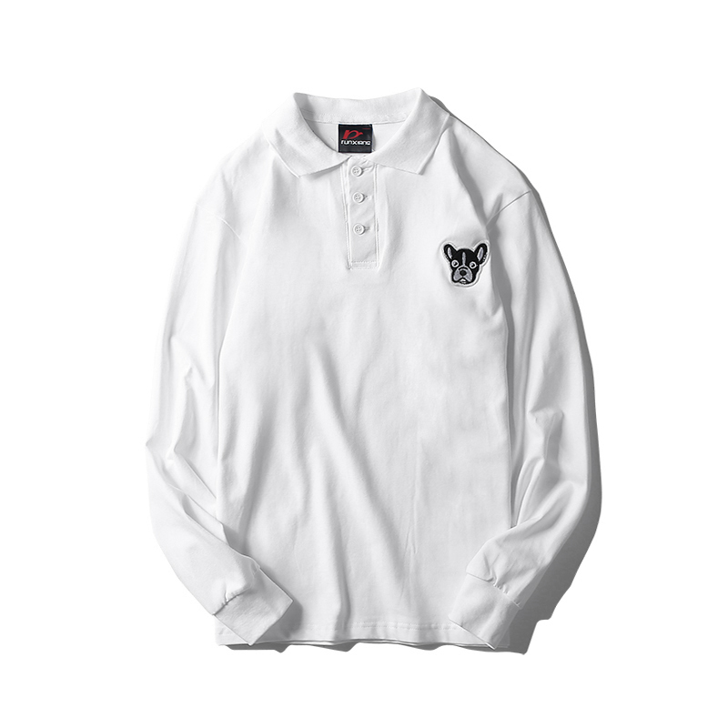 Mùa xuân và ngày thu retro đơn giản màu sắc lỏng lẻo kinh doanh giản dị cotton dài tay áo polo kích thước lớn áo thun nam áo poloman
