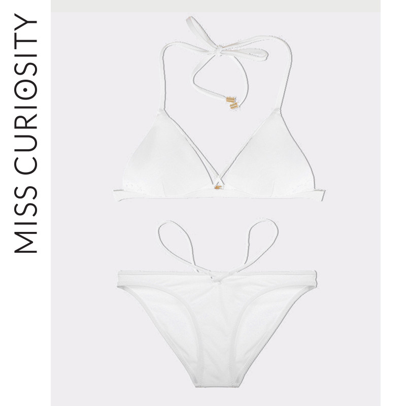 Curious Miss Triangle Cup Halter Neck Bikini Swimsuit Women's Suit Non-slip Stretch Slim Fit Comfortable Anti-Bump Swimsuit