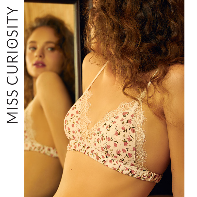Curious Miss Sexy Lace French Lingerie Girl Underwire-Free Bra Triangle Cup Summer Thin Bra Set