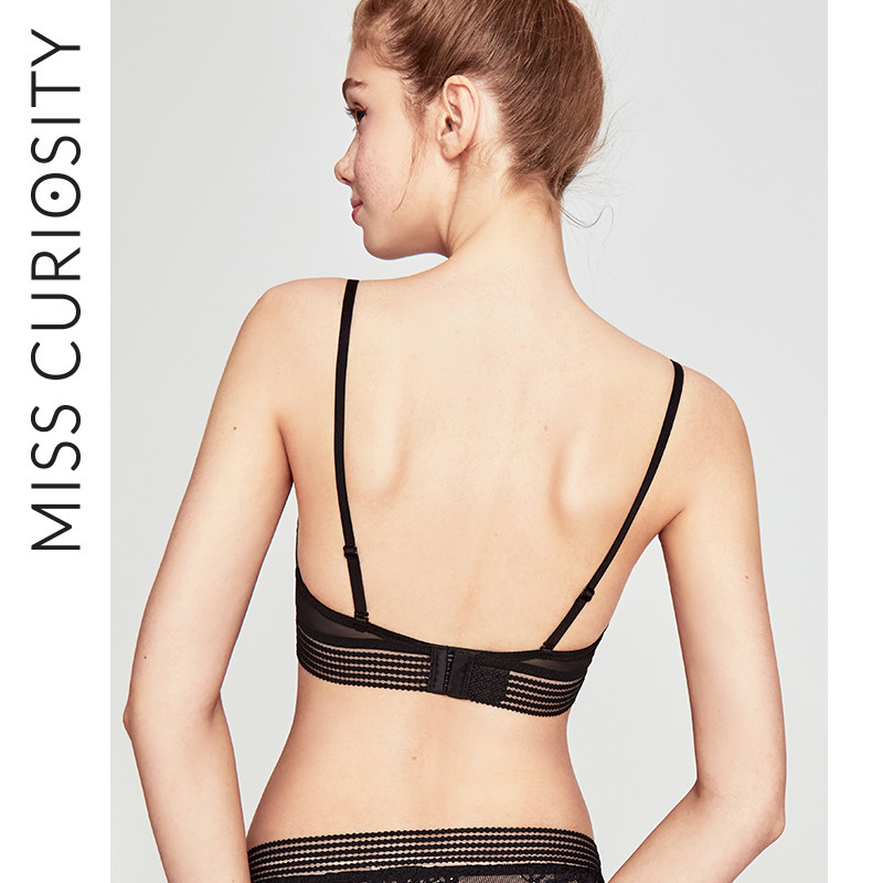Curious Miss U-shaped beauty back bra summer French lingerie women's set gathered small chest without underwire lace triangle cup