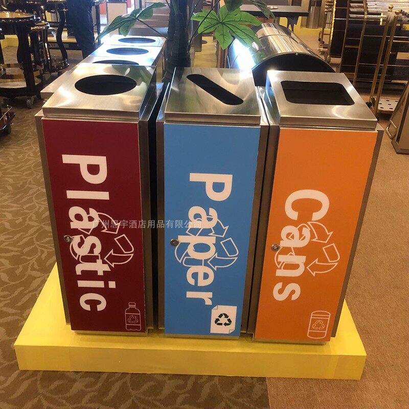Stainless steel three classification overhead Hong Kong Plaza trash cans Premium Commercial Building Factory waste recycling tank