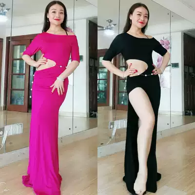 SWEGAL belly dance one-piece practice winter modal bat sleeve off-the-shoulder dress to cover the belly
