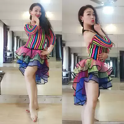 SWEGAL belly dance 2021 New set summer set sexy beginner backless striped top rainbow skirt