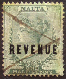 Maltese classical queen like a stamp-stamped with a tax ticket to 1 the old one