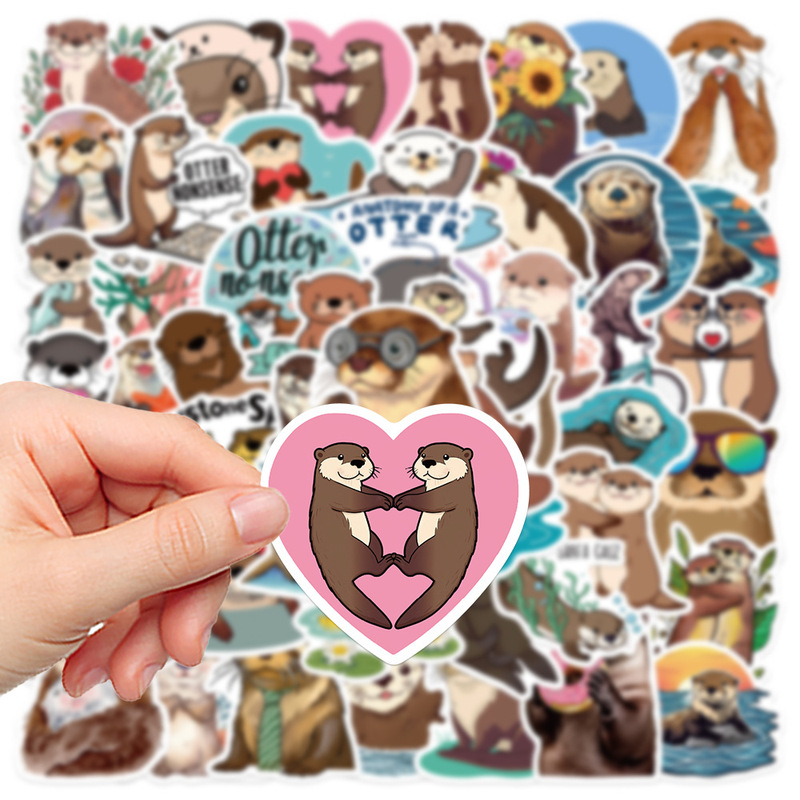 50 Cute Otter Animal Stickers for Mobile Phone Cases, Laptops, Suitcases, Bicycles, Decorative Waterproof Stickers