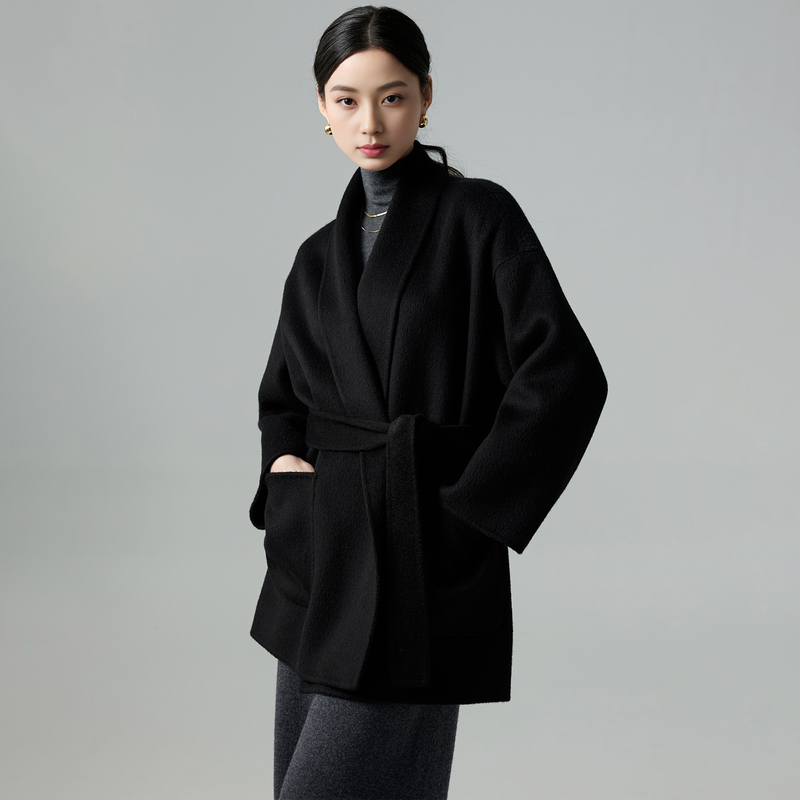Black Double-Sided Cashmere Short Coat for Women 2026 Autumn and Winter New Style Waist-Cinching Slimming Woolen Coat for Petite Women