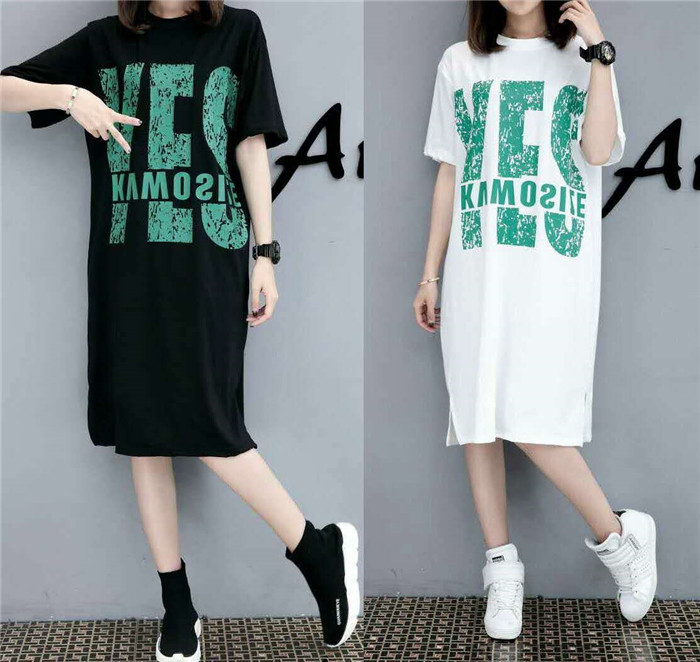 Plus Size Fat Girl Short-Sleeved T-Shirt Dress Women's Mid-Length Summer New Korean Style Loose Casual Letter Print Dress Plus Size Fat Girl Short-Sleeved T-Shirt Dress Women's Mid-Length Summer New Korean Style Loose Casual Letter Print Dress