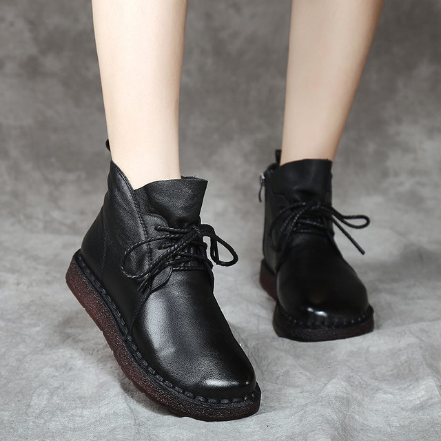 ຫນັງແທ້ Martin boots short boots women's shoes 2024 new spring and autumn high-top mother's shoes beef tendon soft sole toe layer cowhide women's shoes