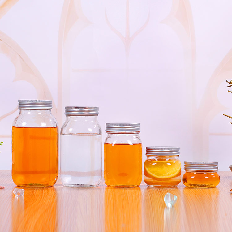 Square round Mason cans Canned Bottle Glass Bottles With Lid Transparent Sealed Glass Storage Tank Commercial Food Package Bottling-Taobao