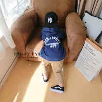 19 autumn new mens and womens baby childrens Japanese electro-optical blue pure cotton hooded windbreaker wild thin jacket