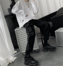 Mr. Short overalls mens autumn and winter big pockets loose leisure Korean version of the trend of the handsome draw rope long pants