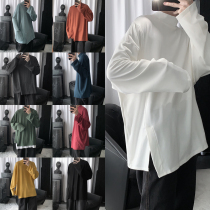 Mr. Short multi-color split small high neck long sleeve T-shirt ins Korean version candy color long sleeve T-shirt loose base shirt