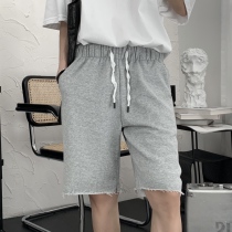 Mr. Summer burrs gray shorts mens drawstring elastic waist straight tube loose solid color casual five-piece pants