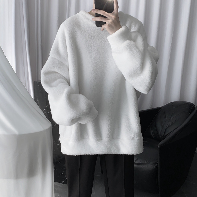 Short sentence Mr. Lamb sweater men's autumn/winter style round collar loose plush thick coat tide chic couple top