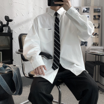 Mr. Short-made white long-sleeved striped tie shirt male loose shirt trend Korean college style top