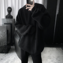 Mr. Short new black sweater mens autumn and winter loose lazy wind couple knitted sweater bottoming sweater sweater tide