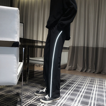 Mr. Short self-made 3M Technology sense luminous line loose trousers straight tube trend Korean version of Joker casual trousers